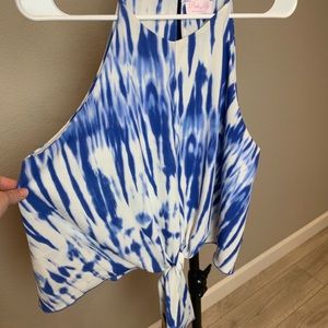 Pink Lily blue tie-dyed crop top-L